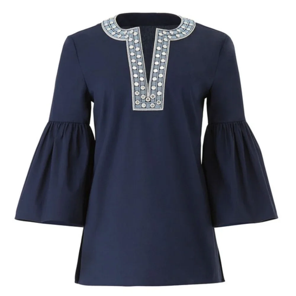 🍒NWT🍒 TORY BURCH POPLIN BOHO BELL SLEEVES TOP